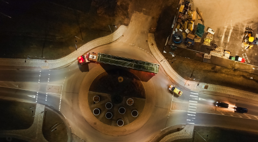 Birds view of transport wooden tunnel parts 
